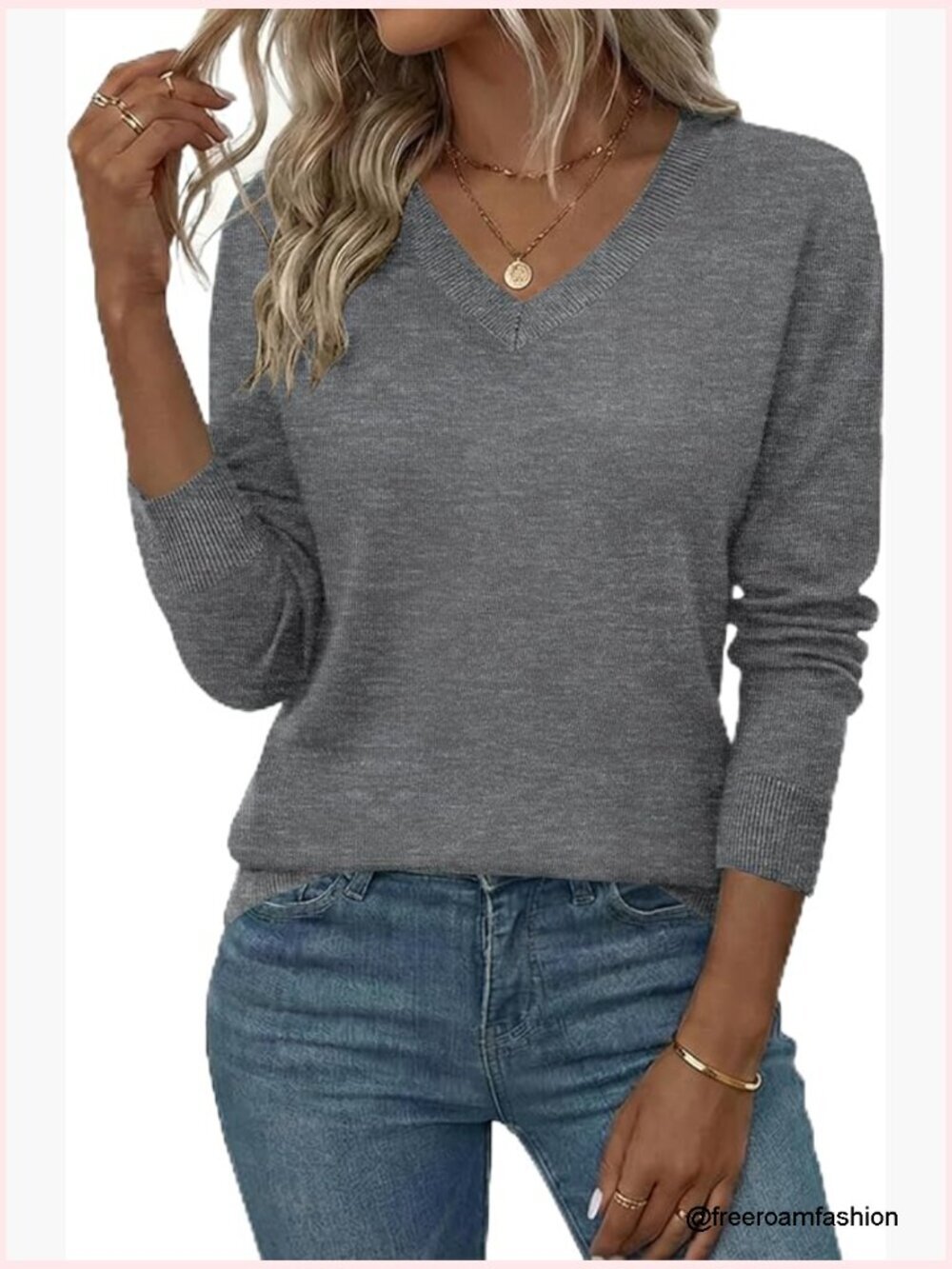 Wool Blend V-Neck Long Sleeve Pullover Sweater Business Casual